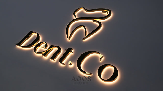 Custom LED Backlit Channel Letters, Halo Lit Illuminated Metal Sign With Backlight, Polished Gold