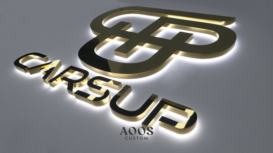 Custom LED Backlit Channel Letters, Halo Lit Illuminated Metal Sign With Backlight, Polished Gold Finish