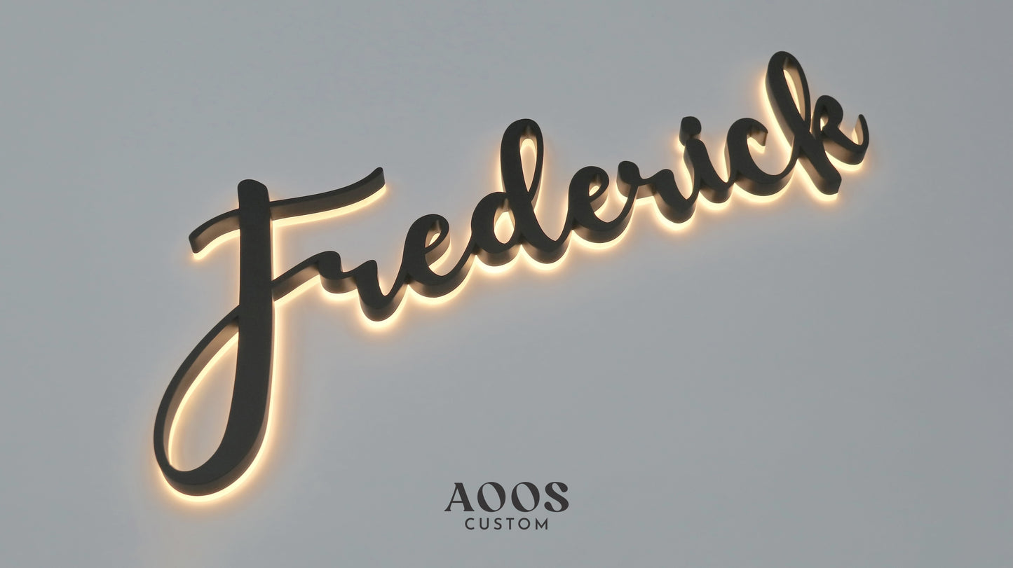 Custom LED Backlit Channel Letters, Warm White Halo Lit Illuminated Metal Sign With Backlight, Matte Black Finish