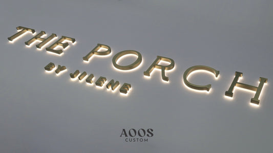 Custom LED Backlit Letters, Halo Lit Illuminated Metal Sign With Backlight, Brushed Champagne Gold Finish
