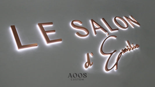 Custom LED Backlit Letters, Halo Lit Illuminated Metal Sign With Backlight, Brushed Rose Gold Finish