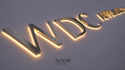 Custom LED Backlit Letters, Halo Lit Illuminated Metal Sign With Backlight, Brushed Silver Finish and Warm White Halo Glow