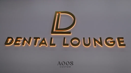 Custom LED Backlit Letters, Halo Lit Illuminated Metal Sign With Backlight, Matte Gold Stainless Steel Finish and Warm Halo Glow