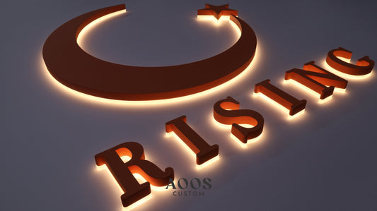 Custom LED Backlit Letters, Halo Lit Illuminated Metal Sign With Backlight, Matte Orange Finish
