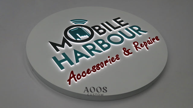 Custom LED Backlit Letters, Halo Lit Illuminated Metal Sign With Backlight, Round Backing