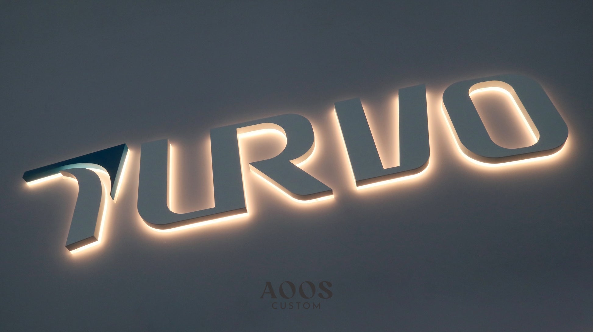 Custom LED Backlit Letters, Halo Lit Illuminated Metal Sign With Backlight, White Painted Metal Finish and Warm Halo Glow