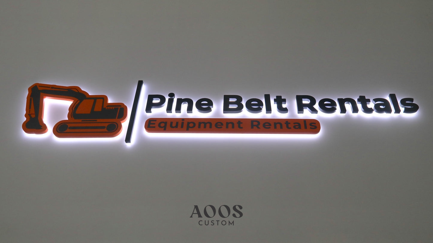 Custom LED Backlit Logo Sign, Halo Lit Illuminated Wall Metal Sign With Backlight, Baked Painted Letters