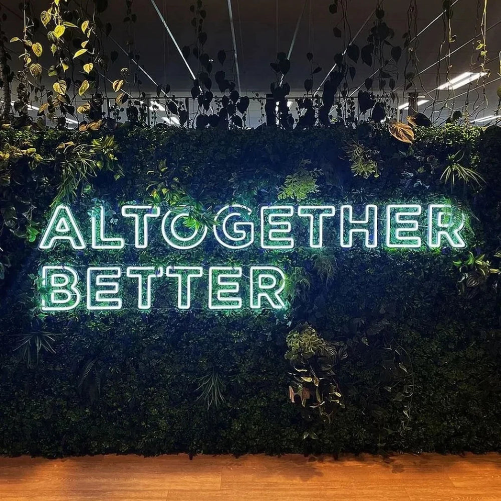 Custom neon sign rendered onto a flower wall before production