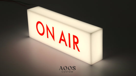 ON AIR Light Box Sign for Podcast and Streaming Studios, Plug-in, Battery Powered or Hardwired 12" x 4"