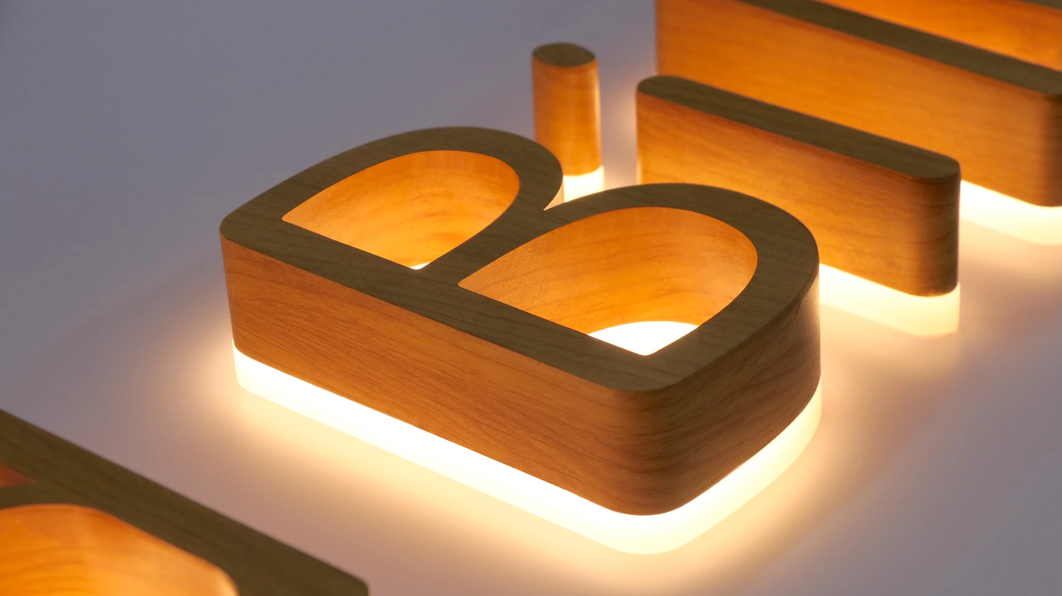 Custom LED lighted channel letter sign with three dimensional individual letters made from metal sidewalls and acrylic faces with internal LED illumination. The sign displays a business name, brand text, or logo in raised letter form mounted to a storefront facade, wall, or raceway. Each character is fabricated as a separate illuminated unit for clear front visibility and structured commercial presentation. The installation is suitable for exterior storefront branding, office entrances, and interior Walls.