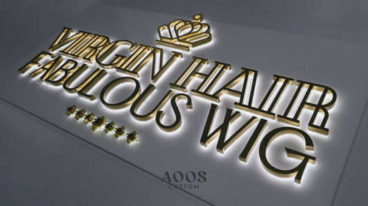 Custom Mirror Gold LED Backlit Letters, Halo Lit Illuminated Metal Sign With Backlight