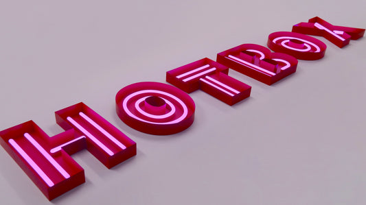 Custom Open Face Exposed Channel Letters with LED Neon Lighting, Personalized Metal Business Sign, Matte Red Finish