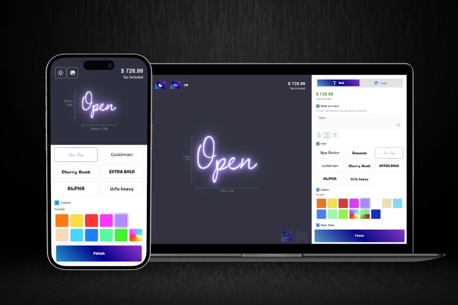 custom led neon sign online customizer personalized name logo maker custom text creator neon design tool led sign builder for illuminated lettering and lighted signage.