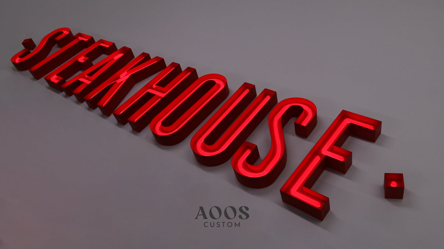 Custom Open Face Exposed Channel Letters with LED Faux Neon Lighting, Personalized Metal Business Sign