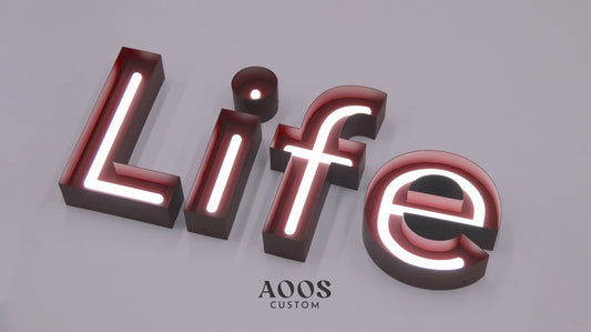 Custom Open-Face Exposed Channel Letters with LED Neon Lighting Inside Metal Frame, Personalized Metal Letter Sign, Matte Red Finish