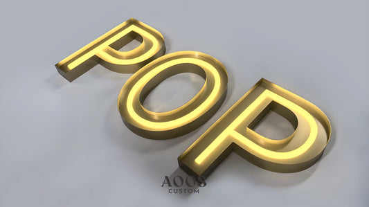 Custom Open Face Exposed Channel Letters with LED Neon Lighting, Personalized Metal Business Sign, Frosted Gold Finish