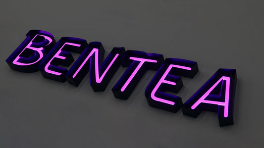 Custom Open Face Exposed Channel Letters with LED Neon Lighting, Personalized Metal Business Sign, Matte Black Finish
