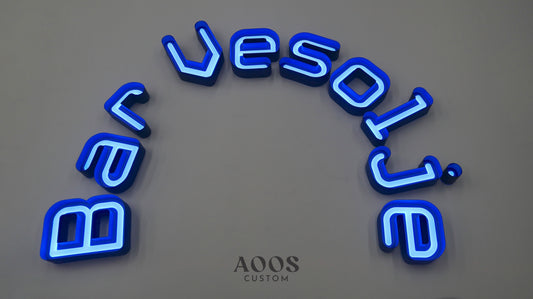 Custom Open Face Exposed Channel Letters with LED Neon Lighting, Personalized Metal Business Sign, Matte Blue Finish
