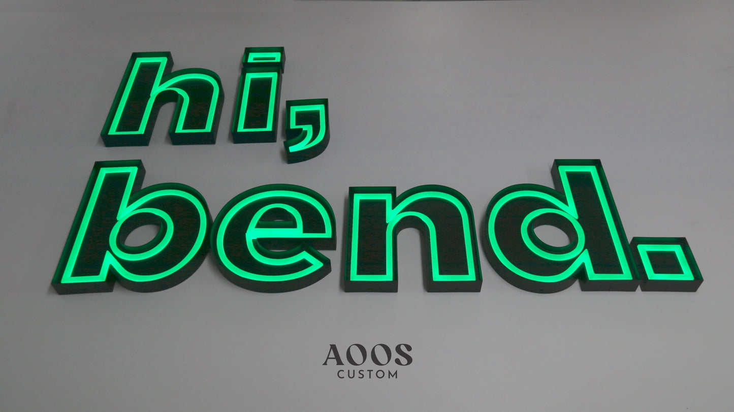 Custom Open Face Exposed Channel Letters with LED Neon Lighting, Personalized Metal Business Sign, Optional RGB Color-Changing Neon Light