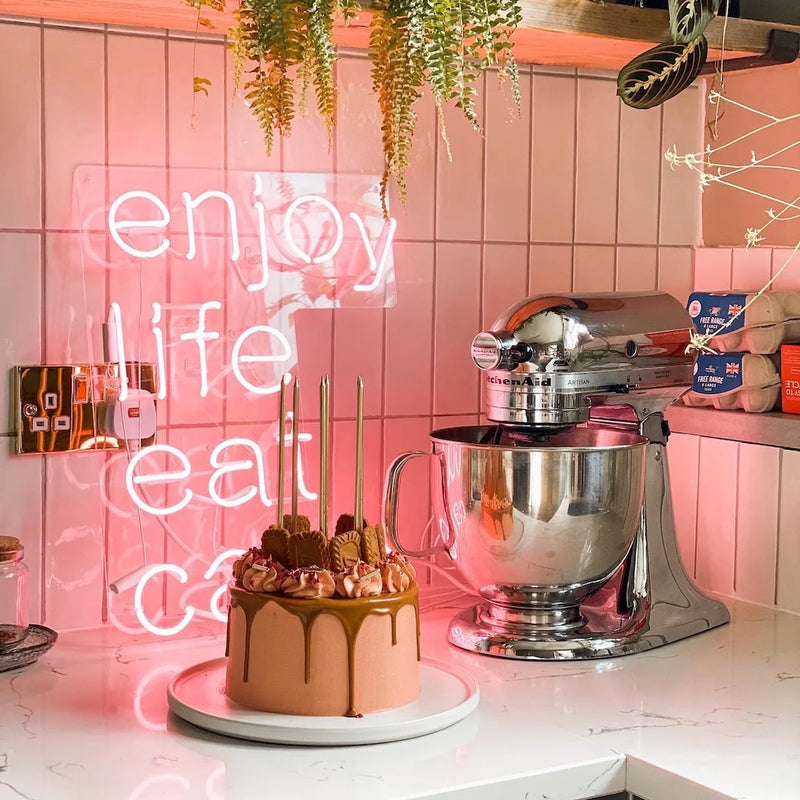 enjoy life eat cake neon sign kitchen neon decor pink led quote light baking room neon light dessert bar sign cake themed wall light custom neon sign for kitchen bakery led quote light wall decor pink neon for food lovers cake shop decor