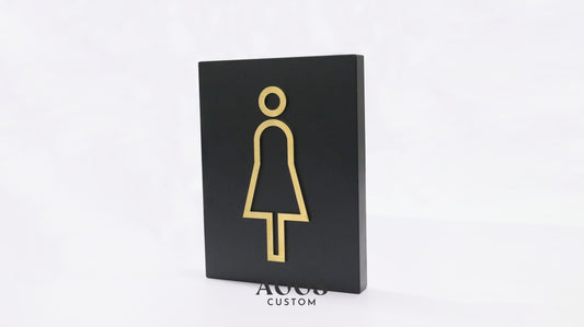 Custom Restroom Door Signs, Brushed Gold 3D Pictogram Toilet Signs, Male Female Accessible Baby Changing Room Icons
