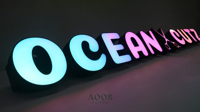 Custom RGB Front-Lit LED Channel Letters, Color-Changing Illuminated 3D Letters, Outdoor Waterproof Storefront Light Up Sign