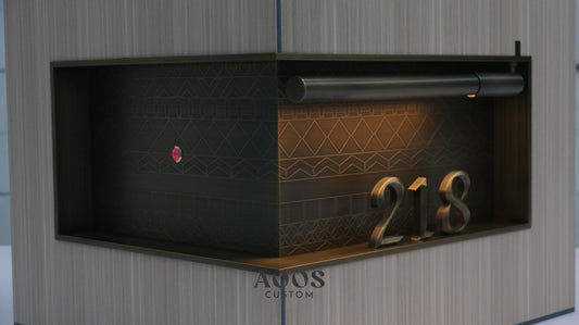 Custom Right-Angle Metal Room Number Sign with Top Light, Luxury Hotel Corner Door Plaque, Decorative Engraved Guestroom Signage