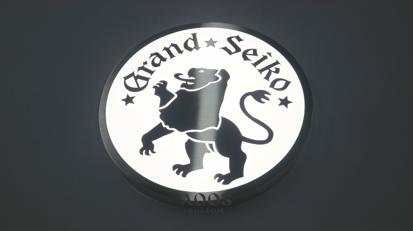 Custom Round LED Light Box Sign with Brushed Metal Logo Overlay, Illuminated Circular Storefront Sign, Backlit Business Branding Wall Sign