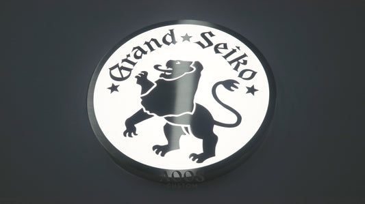 Custom Round LED Light Box Sign with Brushed Metal Logo Overlay, Illuminated Circular Storefront Sign, Backlit Business Branding Wall Sign