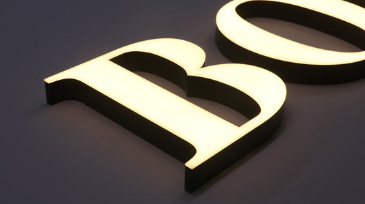 Custom Trimless Front-Lit LED Channel Letters, Face Lit Outdoor Storefront Light Up Sign, Matte Black Returns