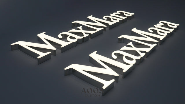 Custom Trimless Front-Lit LED Channel Letters, Face Lit Outdoor Waterproof Storefront Light Up Sign, Polished Metal Sides