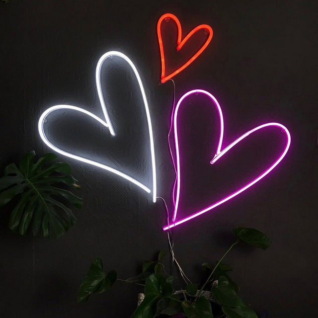 3 Multi Colored Hearts LED Neon Sign for Wedding light up sign