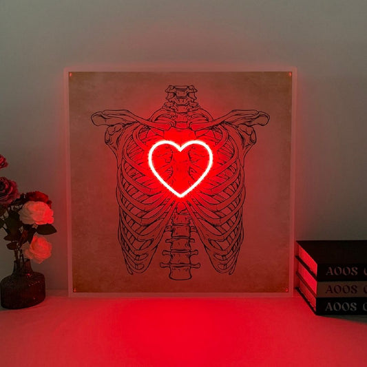 Human Rib Cage and Heart Neon Sign
