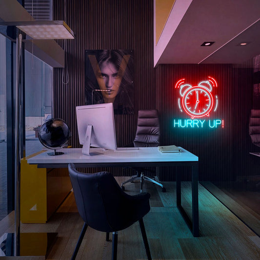 Alarm Clock Hurry Up Neon Sign