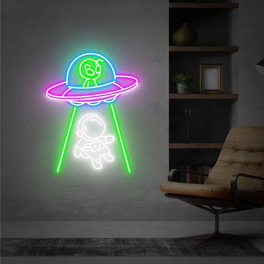 Alien UFO Astronaut Abduction Neon Sign