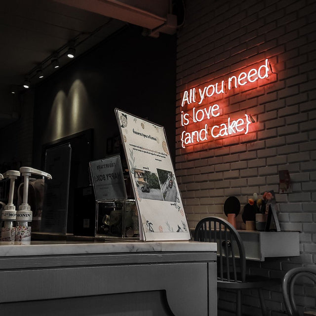 All You Need is Love and Cake LED Neon Sign for Storefront light up sign