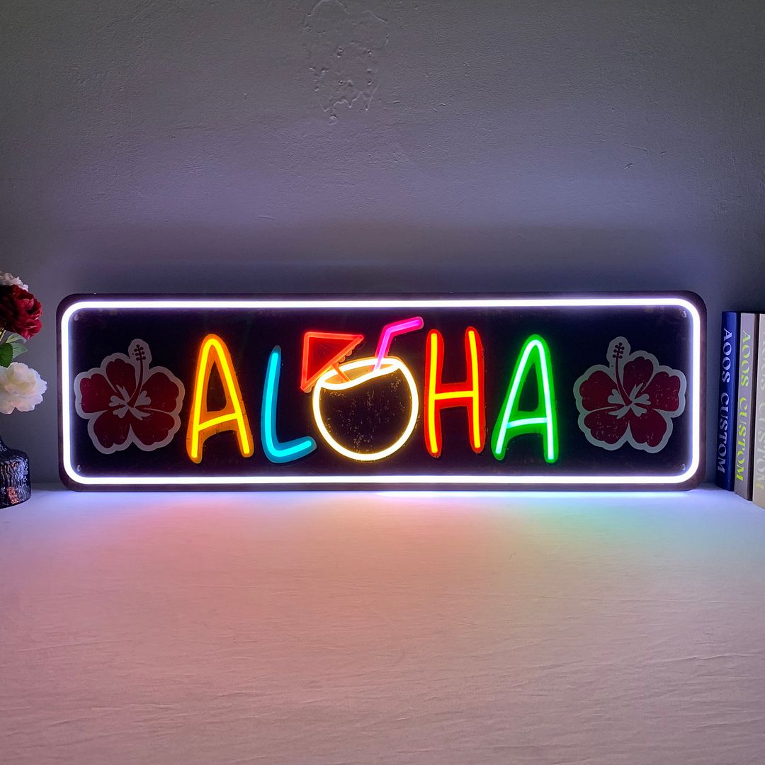 Aloha Cocktail Bar LED Neon Sign, Dimmable Wall Light – AOOS