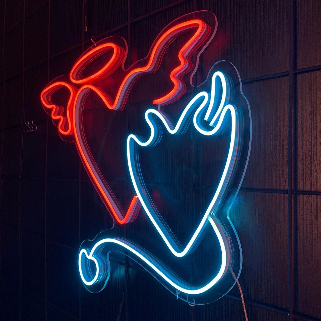 Angel and Demon Heart Neon Sign