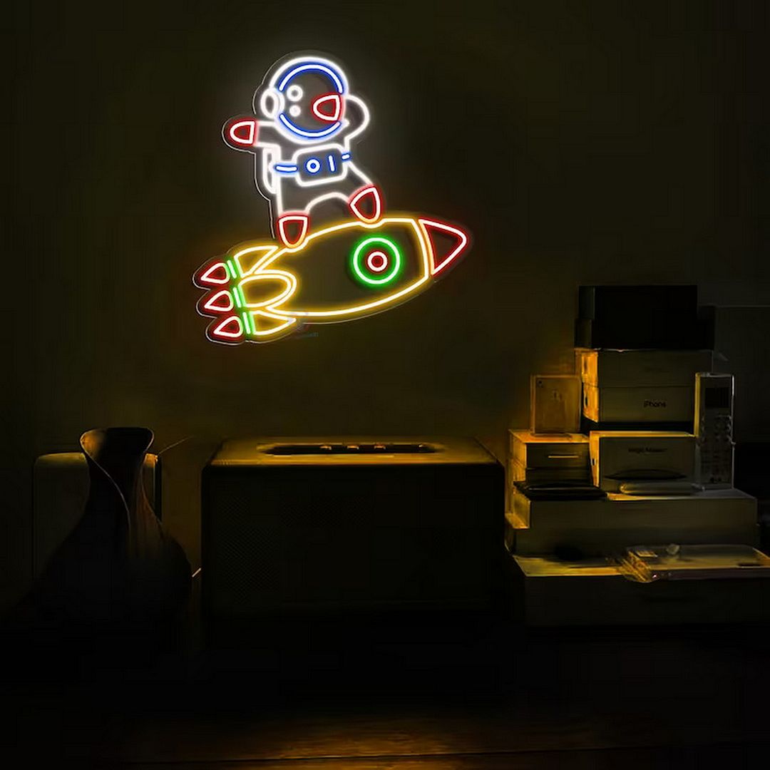 Astronaut on a Rocket Neon Sign