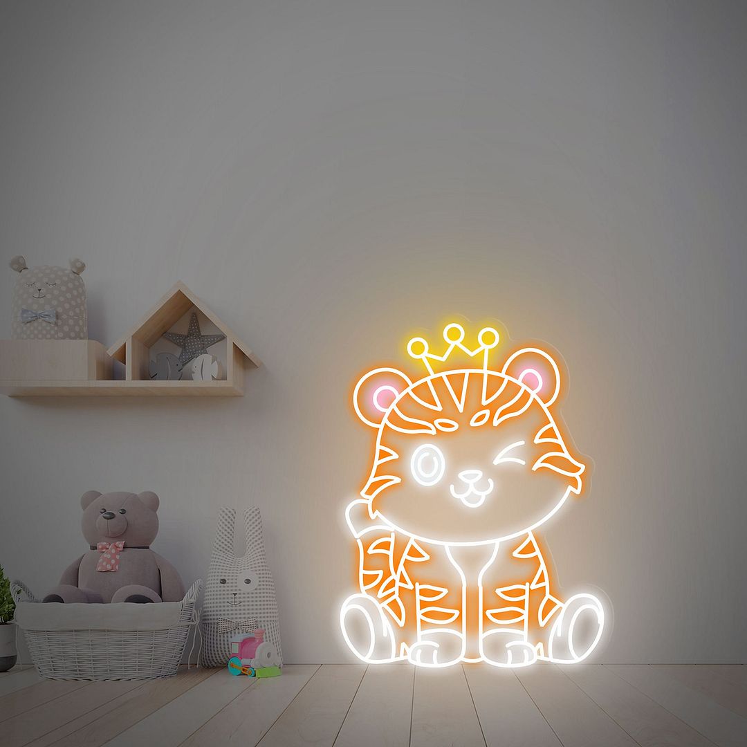 Baby Tiger with Crown Neon Sign