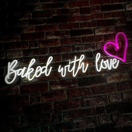 Baked with Love Heart Neon Signs, Neon Lights, LED Neon Signs for Room, Bars Light Up Signs, Cool Neon Light Signs, Neon Wall Lights