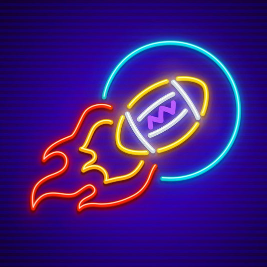 Ball for American Football and Burn Neon Sign