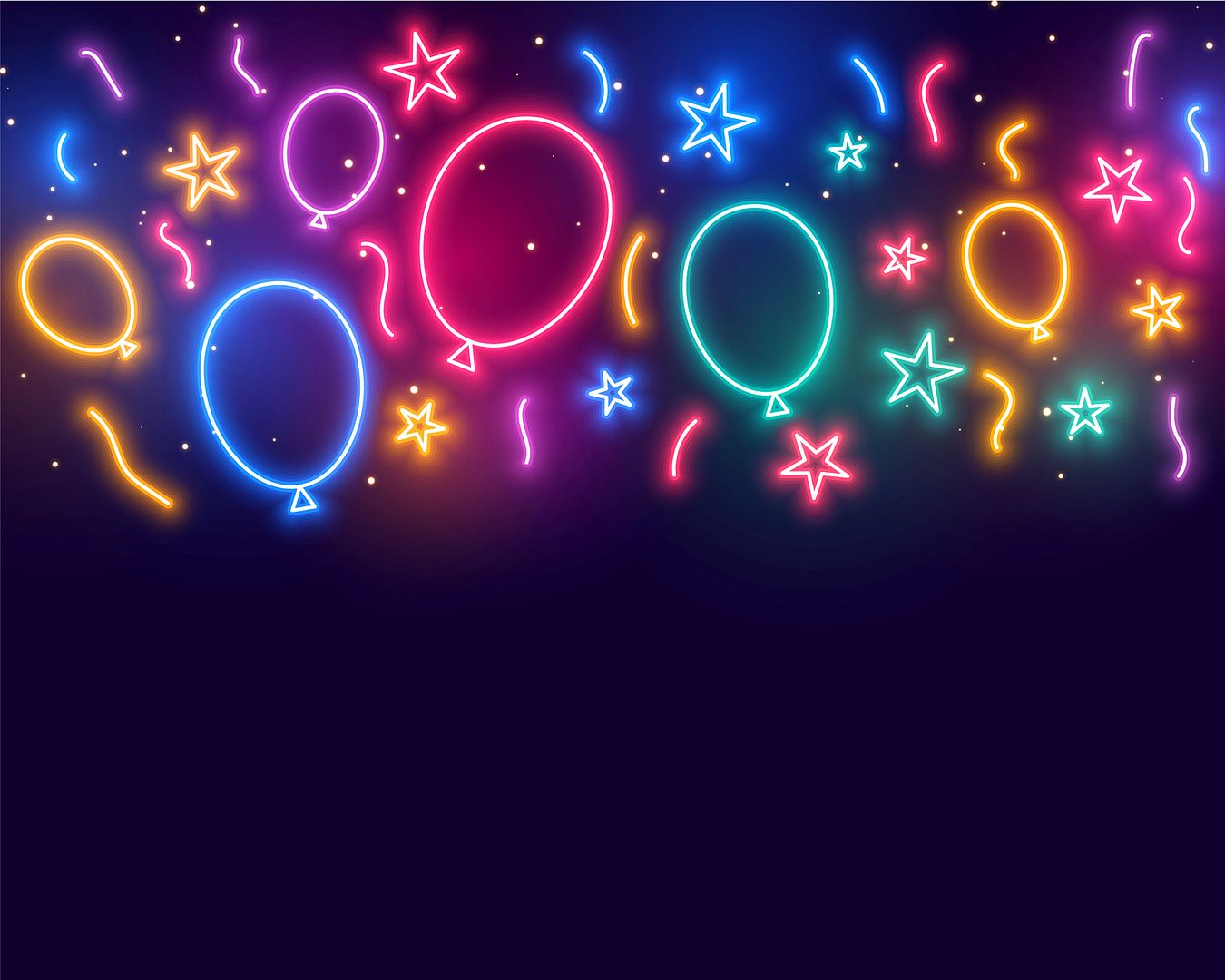 Balloons Stars and Confetti Celebration Neon Sign