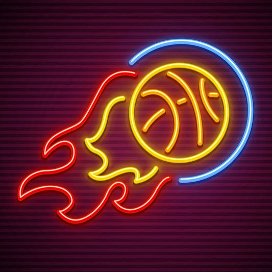 Basketball Ball Flying and Burn Neon Sign