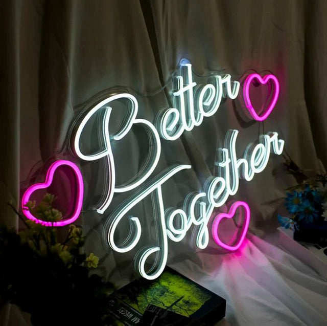 Better Together with Hearts LED Neon Sign for Wedding light up sign