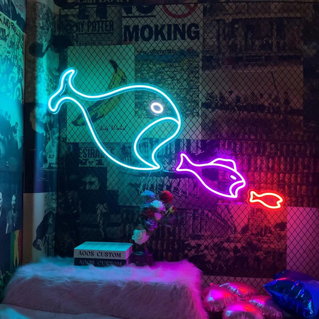 Big Fish Eats Small Fish LED Neon Sign for Bar light up sign