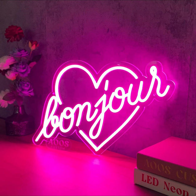 Bonjour French LED Neon Sign for Wedding light up sign