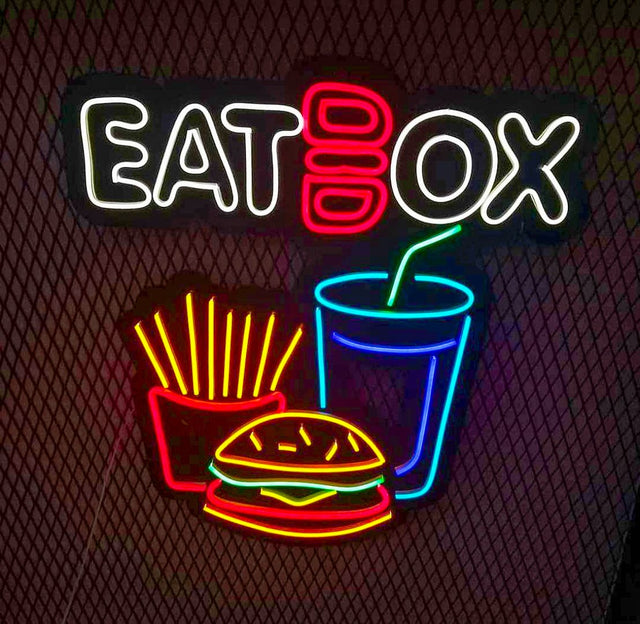 Eat Box Burger Fries Coke LED Neon Sign for Bar light up sign