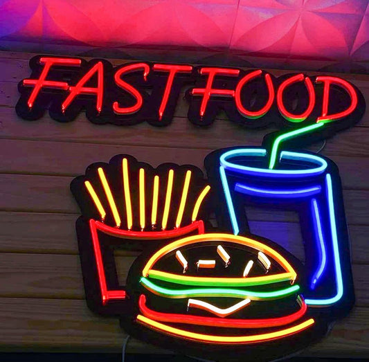 Burger Fries Coke Fast Food Neon Sign