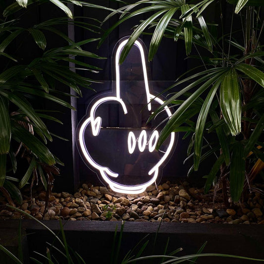 Cartoon Middle Finger Neon Sign